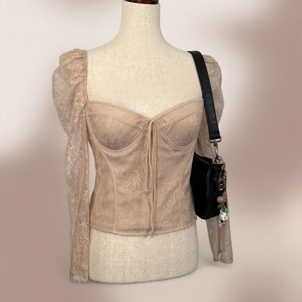 Chelsea & Violet cream lace puff sleeve corset romantic top